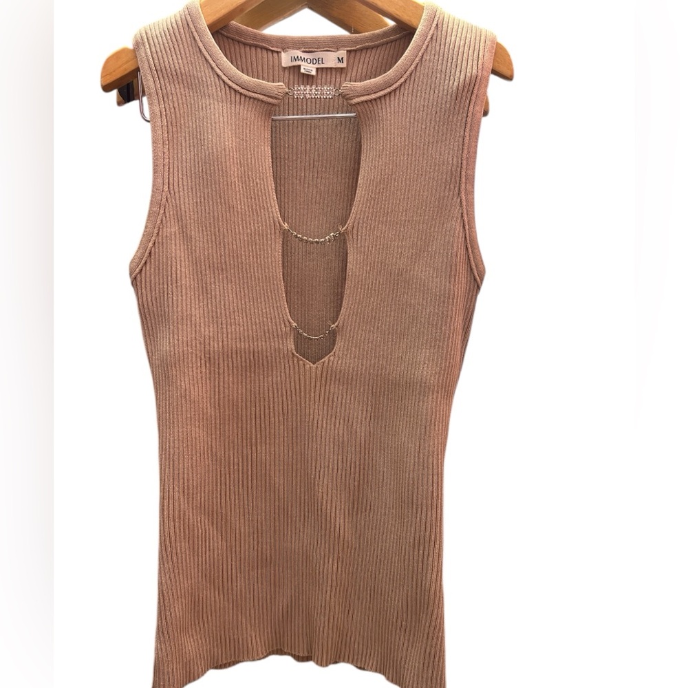 Immodel Rhinestone CUT Out Ribbed Top